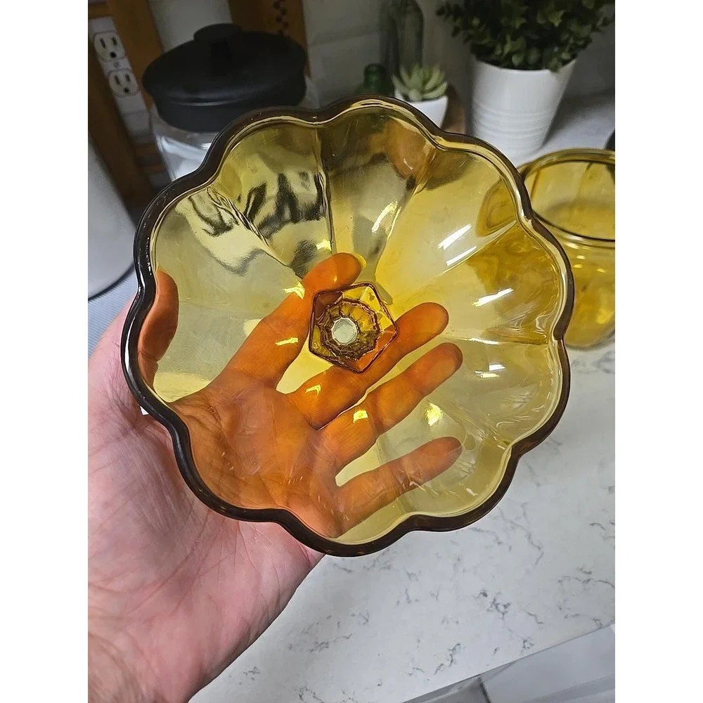 Vintage Anchor Hocking Amber Glass Pumpkin‎ Pantry Jar Cookies Candy  EUC